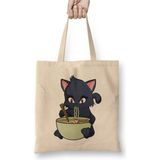 Toyaso Kawaii Cat Ramen Anime Kitty Kedi Beyaz Bez Çanta Uzun Saplı Alışveriş Çantası Plaj Çantası - 34*40 cm - 001-Beyaz