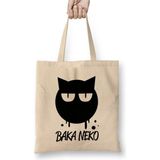 Toyaso Kawaii Neko Baka Cat Kedi Anime Beyaz Bez Çanta Uzun Saplı Alışveriş Çantası Plaj Çantası - 34*40 cm - 001-Beyaz