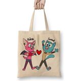 Toyaso Kedi Cat Mammal Dog, Gumball Waterson Ariana Aşk Bez Çanta Alışveriş Çantası Plaj Çantası - 34x40 - 001 - Beyaz