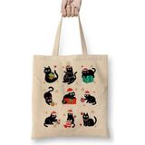 Toyaso Kedi Yılbaşı Mutlu Yıllar Noel Christmas Beyaz Bez Çanta Uzun Saplı Alışveriş Çantası - 001 - Beyaz