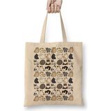 Toyaso Kediler Cats Graphic Beyaz Bez Çanta Uzun Saplı Alışveriş Çantası Plaj Çantası - 34*40 cm - 001-Beyaz