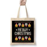 Toyaso Kediler Cats Meovy Yeni Yıl Christmas Knit Yılbaşı Beyaz Bez Çanta Uzun Saplı Alışveriş Çantası - 001 - Beyaz