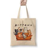Toyaso Kittens Friends Kediler Cats Beyaz Bez Çanta Uzun Saplı Alışveriş Çantası Plaj Çantası - 34*40 cm - 001-Beyaz
