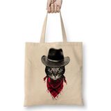 Toyaso Kovboy Cat Kedi Beyaz Bez Çanta Uzun Saplı Alışveriş Çantası Plaj Çantası - 34*40 cm - 001-Beyaz