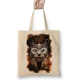 Toyaso Meraklı Kedi Cat Beyaz Bez Çanta Uzun Saplı Alışveriş Çantası Plaj Çantası - 34*40 cm - 001-Beyaz