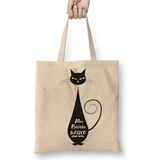 Toyaso Meu Pretinho Basico Cat Kedi Beyaz Bez Çanta Uzun Saplı Alışveriş Çantası Plaj Çantası - 34*40 cm - 001-Beyaz