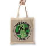 Toyaso Minecraft Creeper Colored Beyaz Bez Çanta Uzun Saplı Alışveriş Çantası Plaj Çantası - 34x40 - 001 - Beyaz