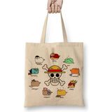 Toyaso One Piece Cats Kediler Karakterler Beyaz Bez Çanta Uzun Saplı Alışveriş Çantası Plaj Çantası - 34*40 cm - 001-Beyaz