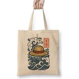 Toyaso One Piece Hasır Şapka Luffy Monkeys Beyaz Bez Çanta Uzun Saplı Alışveriş Çantası Plaj Çantası - 34*40 cm - 001-Beyaz