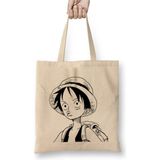 Toyaso One Piece Luffy Manga Beyaz Bez Çanta Uzun Saplı Alışveriş Çantası Plaj Çantası - 001 - Beyaz