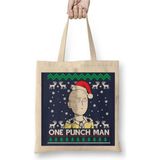 Toyaso One Punch Man Saitama Christmas Yılbaşı Beyaz Bez Çanta Uzun Saplı Alışveriş Çantası - 001 - Beyaz