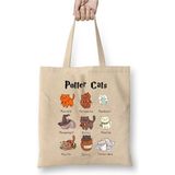 Toyaso Potter Cats Harry Beyaz Bez Çanta Uzun Saplı Alışveriş Çantası Plaj Çantası - 34*40 cm - 001-Beyaz