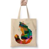 Toyaso Renkli Cat Kedi Geometrik Beyaz Bez Çanta Uzun Saplı Alışveriş Çantası Plaj Çantası - 34*40 cm - 001-Beyaz