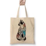 Toyaso Renkli Cats Kedi Çiçekli Beyaz Bez Çanta Uzun Saplı Alışveriş Çantası Plaj Çantası - 34*40 cm - 001-Beyaz