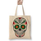 Toyaso Renkli ve Desenli Kuru Kafa Skull Beyaz Bez Çanta Uzun Saplı Alışveriş Çantası Plaj Çantası - 34*40 cm - 001-Beyaz