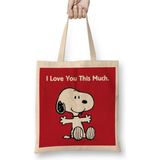 Toyaso Snoopy And Friends Beyaz Bez Çanta Uzun Saplı Alışveriş Çantası Plaj Çantası - 34*40 cm - 001-Beyaz