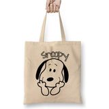Toyaso Snoopy Cute Smile Snoopy Beyaz Bez Çanta Uzun Saplı Alışveriş Çantası Plaj Çantası - 34*40 cm - 001-Beyaz