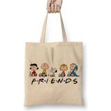 Toyaso Snoopy Friends Beyaz Bez Çanta Uzun Saplı Alışveriş Çantası Plaj Çantası - 34*40 cm - 001-Beyaz