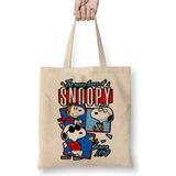 Toyaso Snoopy Peanius Beyaz Bez Çanta Uzun Saplı Alışveriş Çantası Plaj Çantası - 34*40 cm - 001-Beyaz