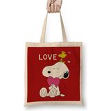 Toyaso Snoopy Peanuts I Love You 01 Beyaz Bez Çanta Uzun Saplı Alışveriş Çantası Plaj Çantası - 001 - Beyaz