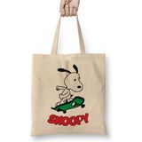 Toyaso Snoopy Skating Beyaz Bez Çanta Uzun Saplı Alışveriş Çantası Plaj Çantası - 34x40 - 001 - Beyaz