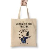 Toyaso Snoopy Teacher Öğretmenler Günü Öğretmene Hediye 24 Kasım Bez Çanta Uzun Saplı Alışveriş Çantası - 34*40 cm - 001-Beyaz