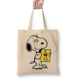 Toyaso Summer Snoopy Beyaz Bez Çanta Uzun Saplı Alışveriş Çantası Plaj Çantası - 34*40 cm - 001-Beyaz