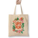 Toyaso Supermom Süperanne Anneler Günü 06 Beyaz Bez Çanta Uzun Saplı Alışveriş Çantası Plaj Çantası - 34x40 - 001 - Beyaz