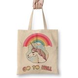 Toyaso Unicorn Go To Hell Beyaz Bez Çanta Uzun Saplı Alışveriş Çantası Plaj Çantası - 34x40 - 001 - Beyaz