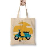 Toyaso Vespa 02 Beyaz Bez Çanta Uzun Saplı Alışveriş Çantası Plaj Çantası - 34x40 - 001 - Beyaz