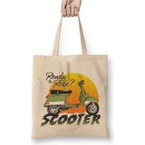 Toyaso Vespa Mod Logo Beyaz Bez Çanta Uzun Saplı Alışveriş Çantası Plaj Çantası - 34x40 - 001 - Beyaz