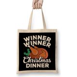 Toyaso Winner Winner Christmas Dinner Turkey Yılbaşı Hindi Beyaz Bez Çanta Uzun Saplı Alışveriş Çantası - 001 - Beyaz