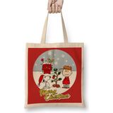 Toyaso Yılbaşı Yeni Yıl Konseptli Charlie Brown And Snoopy Merry Christmas Beyaz Bez Çanta Uzun Saplı - 001 - Beyaz