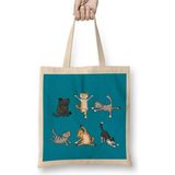 Toyaso Yoga Cat Kedi Beyaz Bez Çanta Uzun Saplı Alışveriş Çantası - 34*40 cm - 001-Beyaz