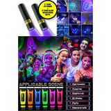 TOYFEST 2 ADET UV Mor Işıklı Fener + Loş Işıkta Parlayan Neonlu Glow Parti Yüz Boyası 6 Renk - 6 Adet