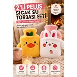 Toyfest 2'li Peluş Sıcak Su Torbası Seti Sarı Civciv Beyaz Tavşan Yumuşak Kılıflı Termofor - S - M