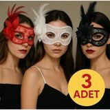 Toyfest 3 lü Dantel Desenli Çiçek Ve Tüylü Parti Maske Seti - 3 ADET
