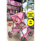 Toyfest 4 Tekerlekli Metal İskeletli Katlanabilir Çilek Desenli Çocuk Oyuncak Bebek Arabası Puset - 55 Cm