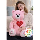 Toyfest 47 cm Pembe Peluş Ayı – Kalpli I Love You Yazılı Sevgiliye Özel Büyük Peluş Oyuncak