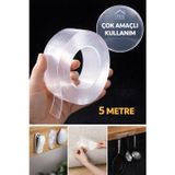 TOYFEST 5 Metre Çift Taraflı Nano Bant Süper Güçlü Şeffaf Jel Silikon Duvar Çerçeve Askı Bandı