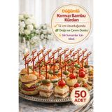 TOYFEST 50’li Paket I 12 cm Düğümlü Kırmızı Bambu Kürdan Kokteyl Kürdan Sunum Çubuğu Aperatif Kürdan