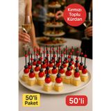 TOYFEST 50’li Paket Kırmızı Top Siyah Bambu Kürdan 9 cm – Kokteyl, Kanepe ve Tatlı Sunum Kürdanı