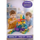 Toyfest 64 Parça Mini Manyetik Blok Eğitici Oyuncak Seti | 3D Yapı Oyunu, Zeka Geliştirici - Renkli