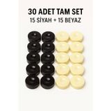 TOYFEST Akrilik Tavla Taşı Seti – 30 Adet Parlak, Dayanıklı ve Standart Ölçü Siyah Beyaz Pul Takımı
