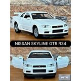 TOYFEST Beyaz Nissan Skyline Gtr R34 Kapıları Açılabilen Çek Bırak Araba - Welly 1:32 - 11.5 Cm