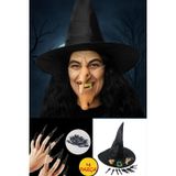 Toyfest Cadılar Bayramı Halloween Cadı Kostüm Seti Şapka Burun Çene Tırnaklar ve Diş 14 Parça