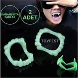 Toyfest Cadılar Bayramı &halloween Parti Kostüm Aksesuarı 2 Adet Karanlıkta Parlayan Vampir Neon Glow Dişlik - Renkli
