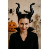 Toyfest Cadılar Bayramı Maleficent Malefiz Boynuzlu Saç Bandı Tacı Kostüm Aksesuarı Siyah