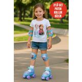 TOYFEST Frozen Çantalı Dizlik ve Dirseklikli 4 Teker Paten Seti - Mor - (22 - 29 Numara için Ayarlanabilir)