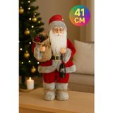 TOYFEST Gri Kürklü Noel Baba Dekoratif Biblo 41 Cm Yılbaşı Süsleme Ev Ofis Yeni Yıl Figürü
